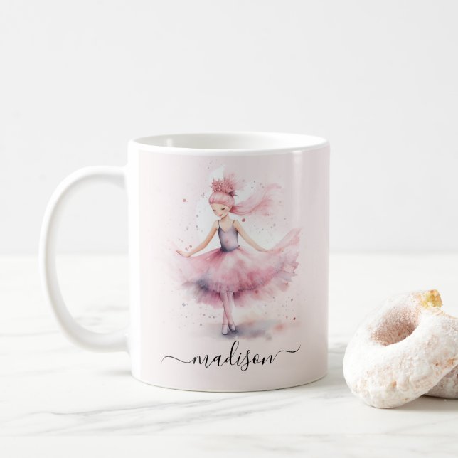 Mug Nom du script de la ballerine de Noël rose (Avec donut)