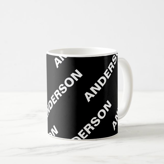 Mug Nom éditable répétitif gras | Simple Blanc Noir (Devant droit)