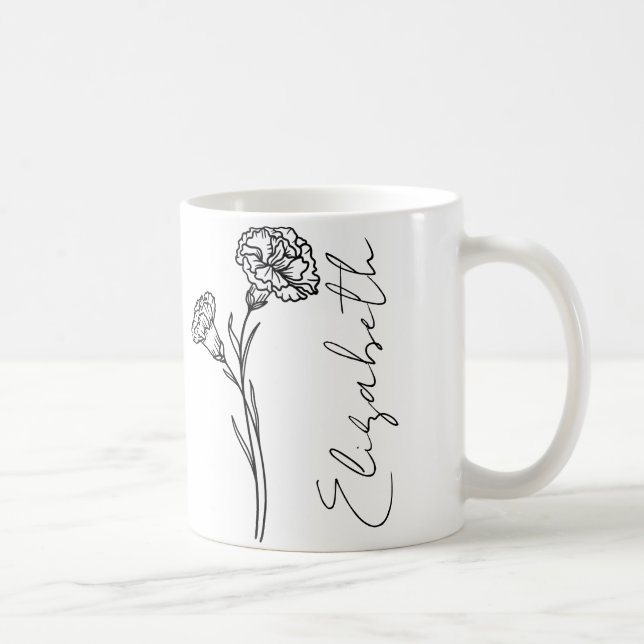 Mug Nom élégant de carnation de fleur de naissance de  (Droite)