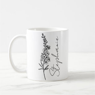 Mug Nom élégant de script Pied-d'alouette Fleur de nai