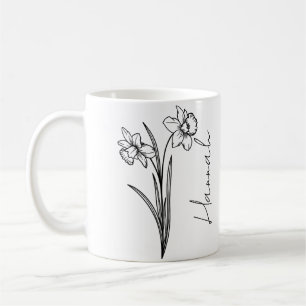 Mug Nom élégant écriture Fleur de naissance de mars Jo
