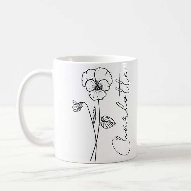 Mug Nom élégant en écriture février fleur de naissance (Gauche)