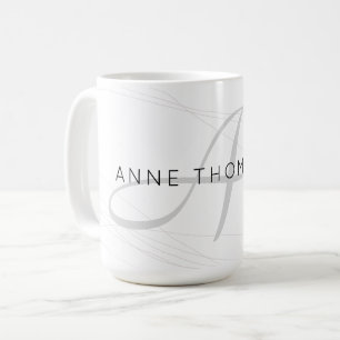 Mug nom élégant et initiale (monogramme) blanc 15 oz
