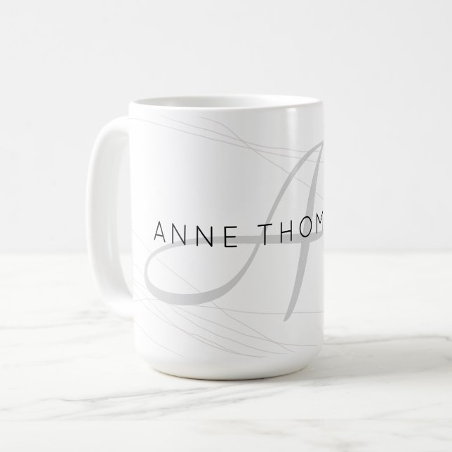 Mug nom élégant et initiale (monogramme) blanc 15 oz (Devant gauche)