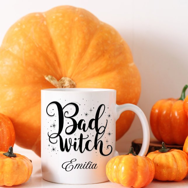 Mug Nom Elégant Mauvaise Sorcière Halloween Noir et Bl (Créateur téléchargé)
