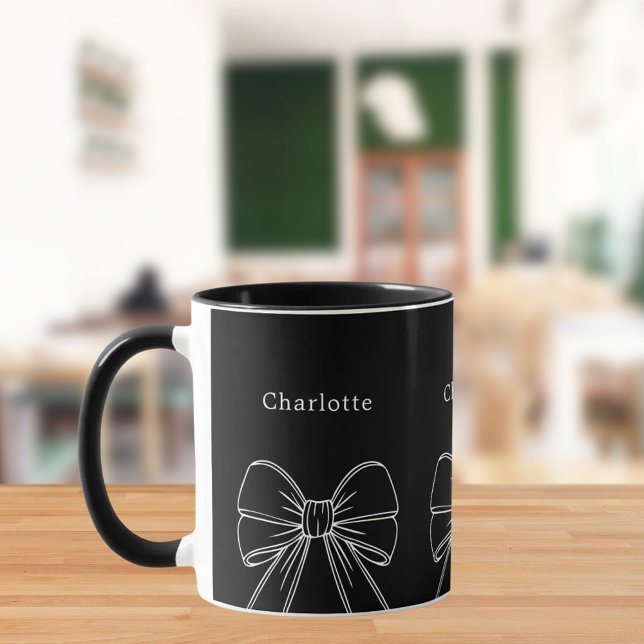 Mug Nom élégant noir blanc avec ruban (Créateur téléchargé)