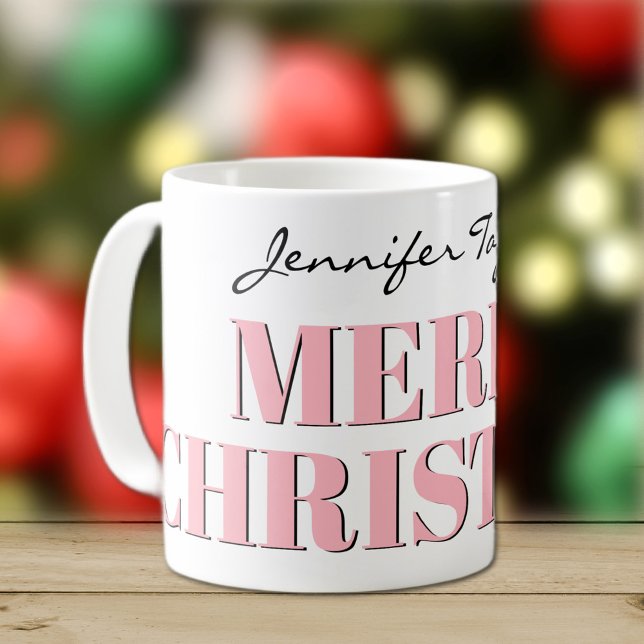 Mug Nom, élégant rose joyeux Noël classique (Créateur téléchargé)