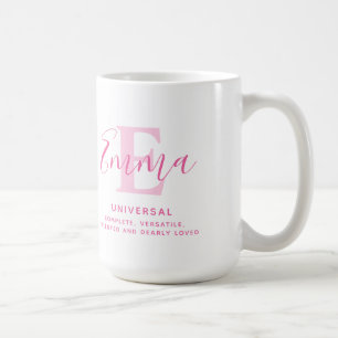 Mug Nom Emma signification et texte rose monogramme