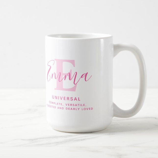 Mug Nom Emma signification et texte rose monogramme (Droite)