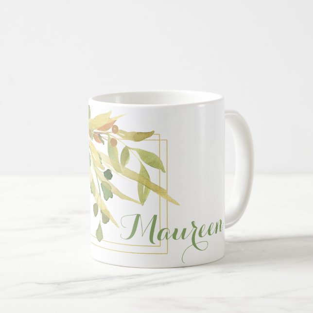 Mug Nom encadré de la feuille d'or (Devant droit)