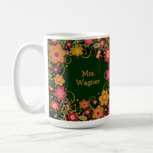 Mug Nom et devis de l'enseignant floral personnalisé