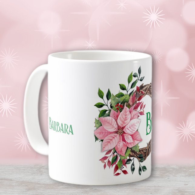 Mug Nom et nombre initial ou numérique, Poinsettia ros (Créateur téléchargé)