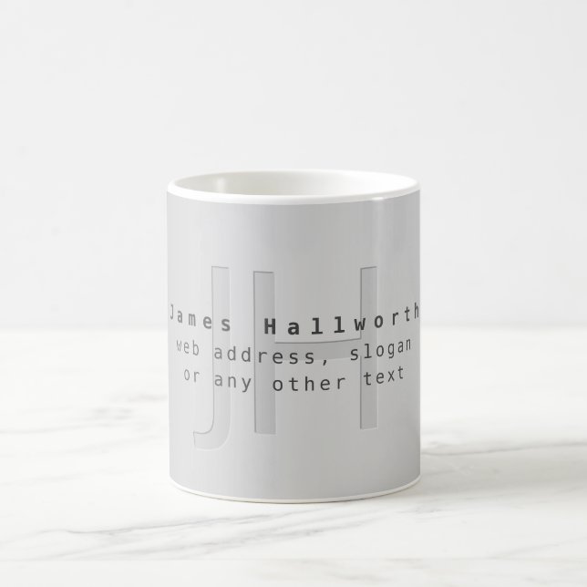 Mug Nom et slogan éditable moderne | Dégradé gris  (Centre)