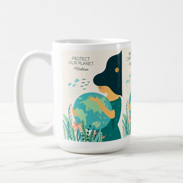 Mug Nom et texte personnalisés Planète Terre Mère (Gauche)