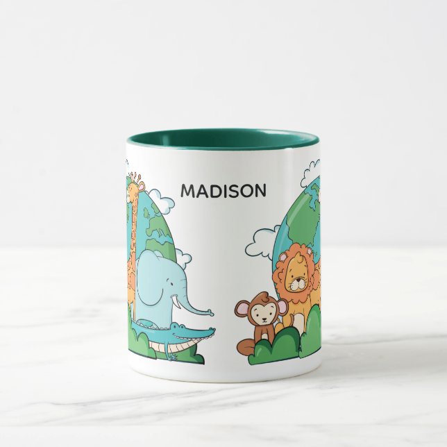Mug Nom et texte personnalisés Terre avec animaux (Centre)