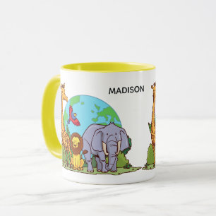 Mug Nom et texte personnalisés Terre avec animaux