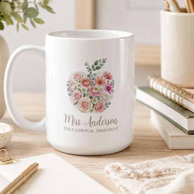 Mug Nom et titre de l'enseignant personnalisés Fleur d (Créateur téléchargé)