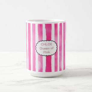 Mug Nom et titre rayés rose bonbon moderne