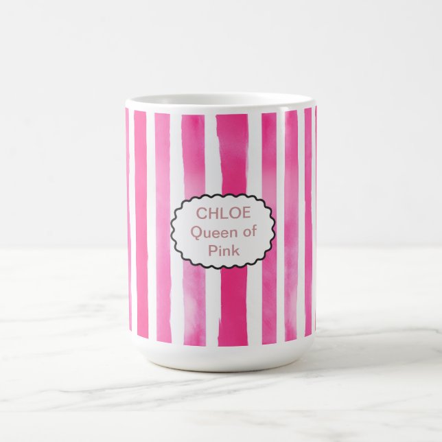 Mug Nom et titre rayés rose bonbon moderne (Centre)
