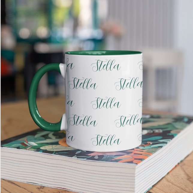 Mug Nom extensible en blanc intégral vert (Créateur téléchargé)