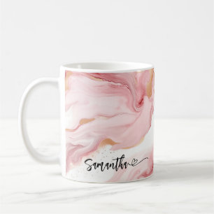 Mug Nom Fleur de marbre clair personnalisé avec coeur