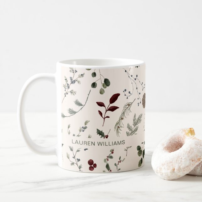 Mug Nom Fleur sauvage d'hiver Monogram Motif (Avec donut)
