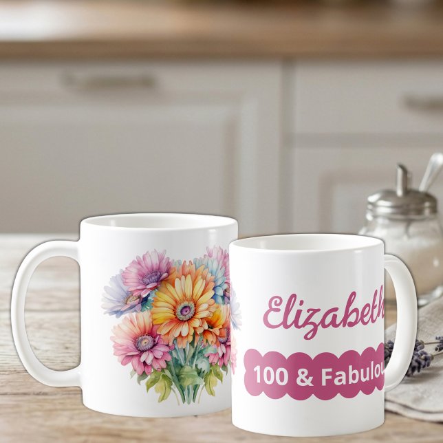 Mug nom fleurs gerbera roses 100e anniversaire (Créateur téléchargé)