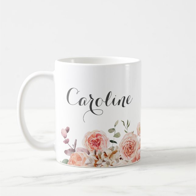 Mug Nom floral aquarelle Rose Poussiéreuse (Gauche)