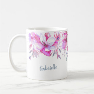 Mug Nom floral de coutume de frontière d'aquarelle