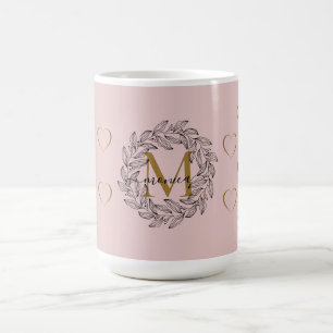 Mug Nom floral élégant Monogramme initial Rose Noir