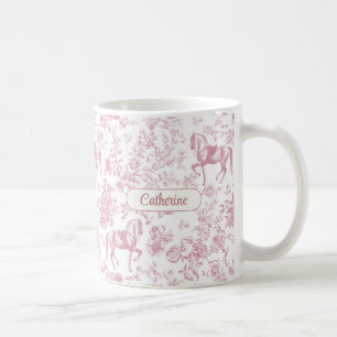 Mug Nom Floral Élégant Rose Toile de Jouy Équestre