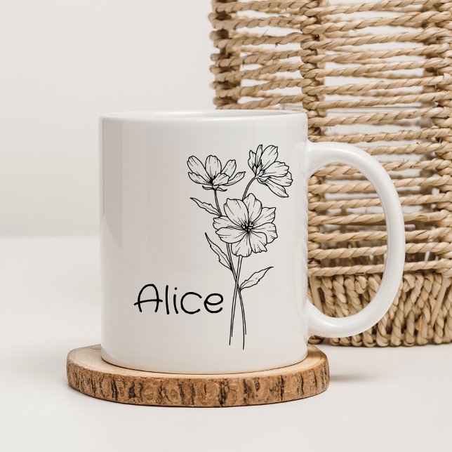 Mug Nom floral noir et blanc délicat (Créateur téléchargé)