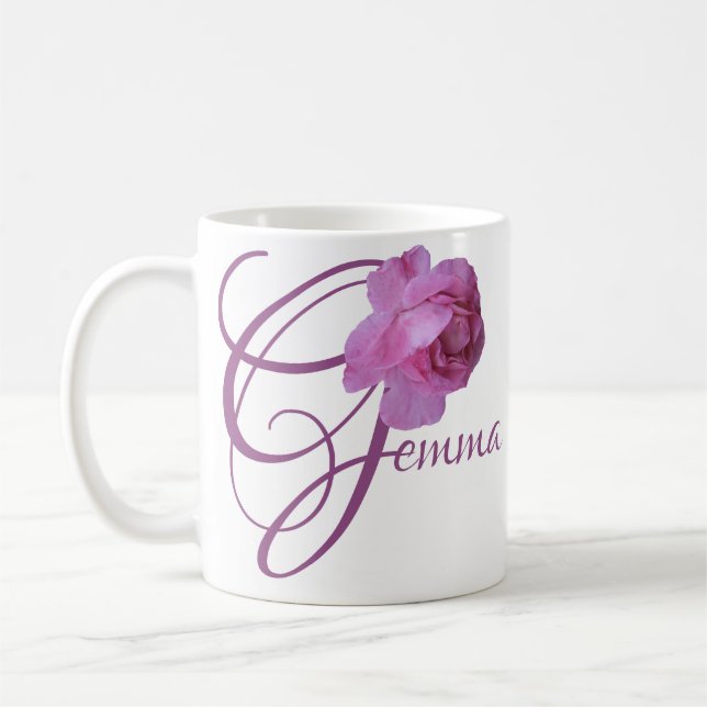 Mug Nom Gemma personnalisable joli rose fleurs (Gauche)