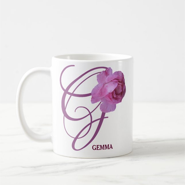 Mug Nom Gemma personnalisable joli rose fleurs (Gauche)