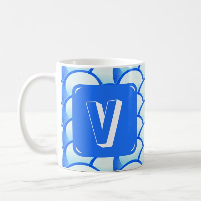 Mug Nom géométrique bleu vif Monogramme initial (Gauche)