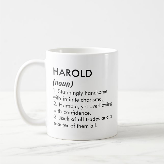 Mug Nom Harold, Nom modifiable, Nom personnalisé (Gauche)
