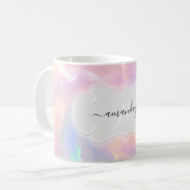 Mug Nom holographique Monogramme Girly SWEET 16e Princ (Devant gauche)