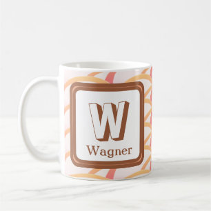 Mug Nom initial Corail rose Monogramme géométrique