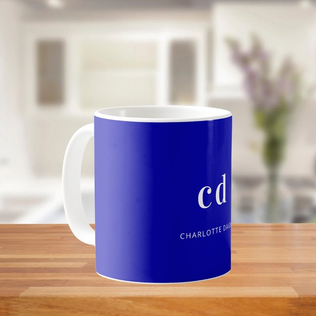Mug Nom initial du monogramme blanc bleu royal (Créateur téléchargé)