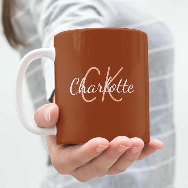 Mug Nom initial du monogramme orange brûlé (Créateur téléchargé)
