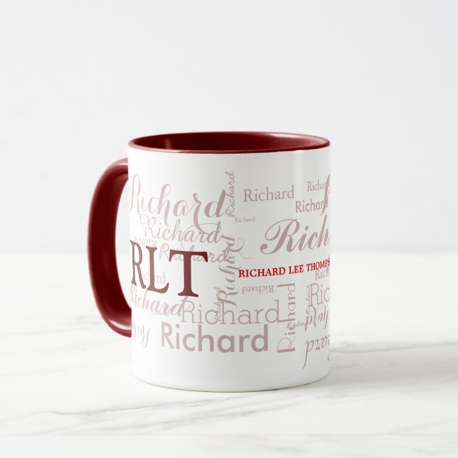 Mug nom & initiales typographie personnalisée marron (Devant gauche)