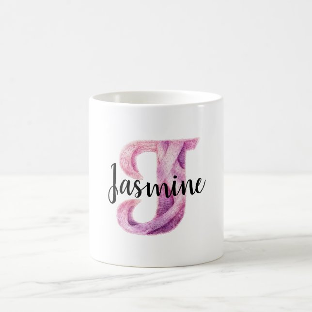 Mug Nom J de lettre rose violet confortable  (Centre)