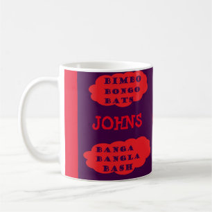 Mug Nom Johns sur rouge et violet design type fun