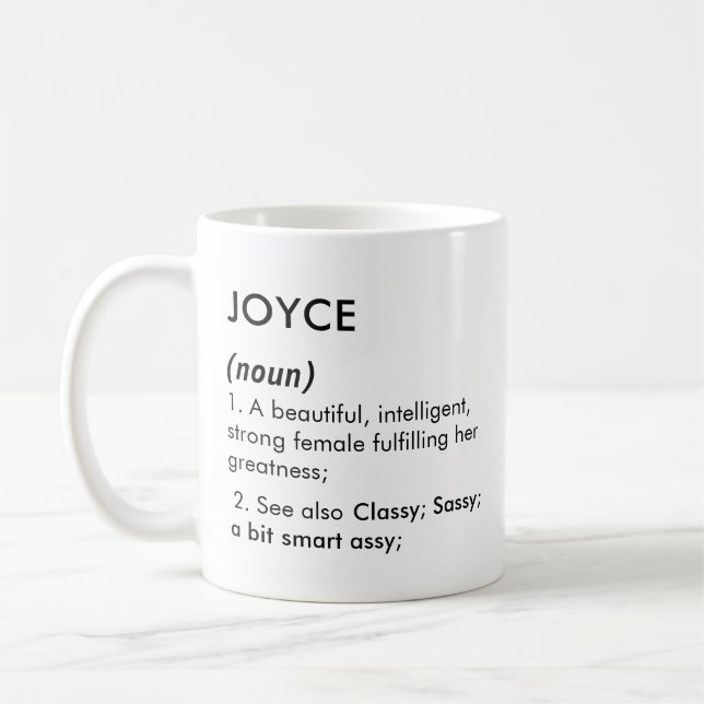 Mug Nom Joyce, Nom modifiable, Nom personnalisé (Gauche)