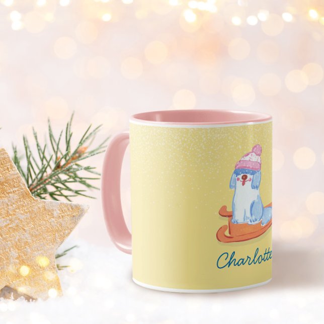 Mug Nom joyeux de vieux chien de berger anglais jaune (Créateur téléchargé)