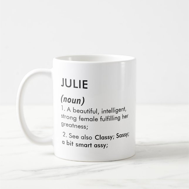 Mug Nom Julie, Nom modifiable, Nom personnalisé (Gauche)