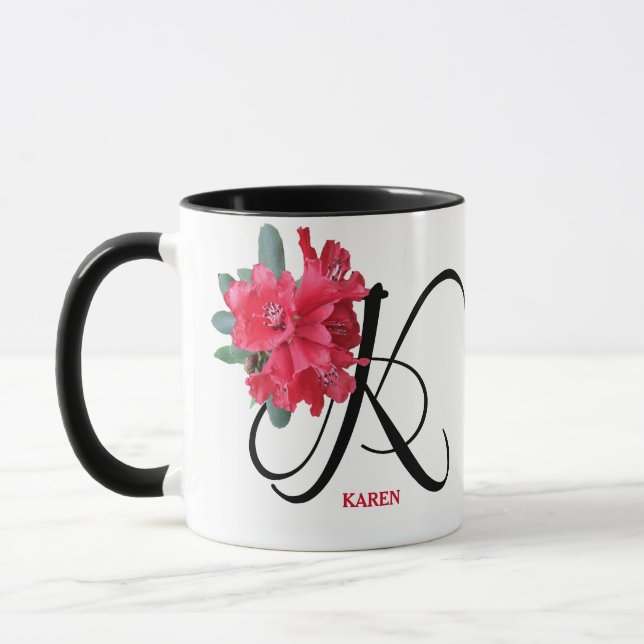 Mug Nom Karen personnalisable fleurs rouges jolie glam (Gauche)