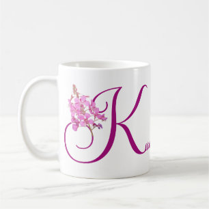 Mug Nom Karen personnalisable monogramme joli fleur ro