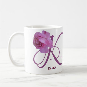 Mug Nom Karen personnalisable monogramme rose rose ros