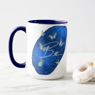 Mug Nom Lettre B Monogramme Royal Blue Butterflies